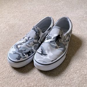 Vans Black and Gray Camo Slip-On Sneakers - Like New